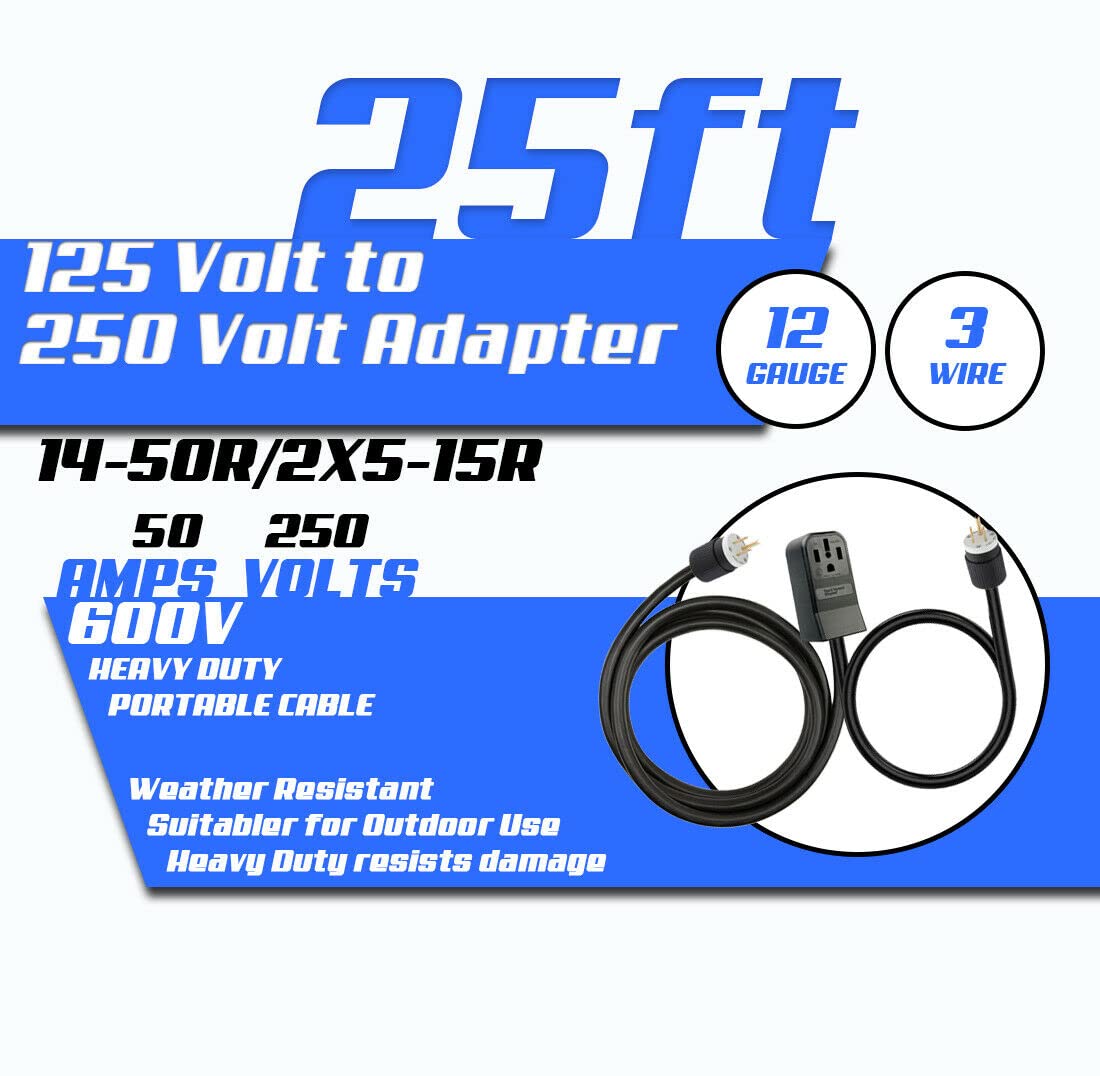 Power Converter 110/125V To 220/250V Electric Adapter 5-15P Wall Plug To 14-50R Miller Lincoln Hobart Plasma Cutter Welder Mig Tig Arc Receptacle Outlet Box NEMA FX583W