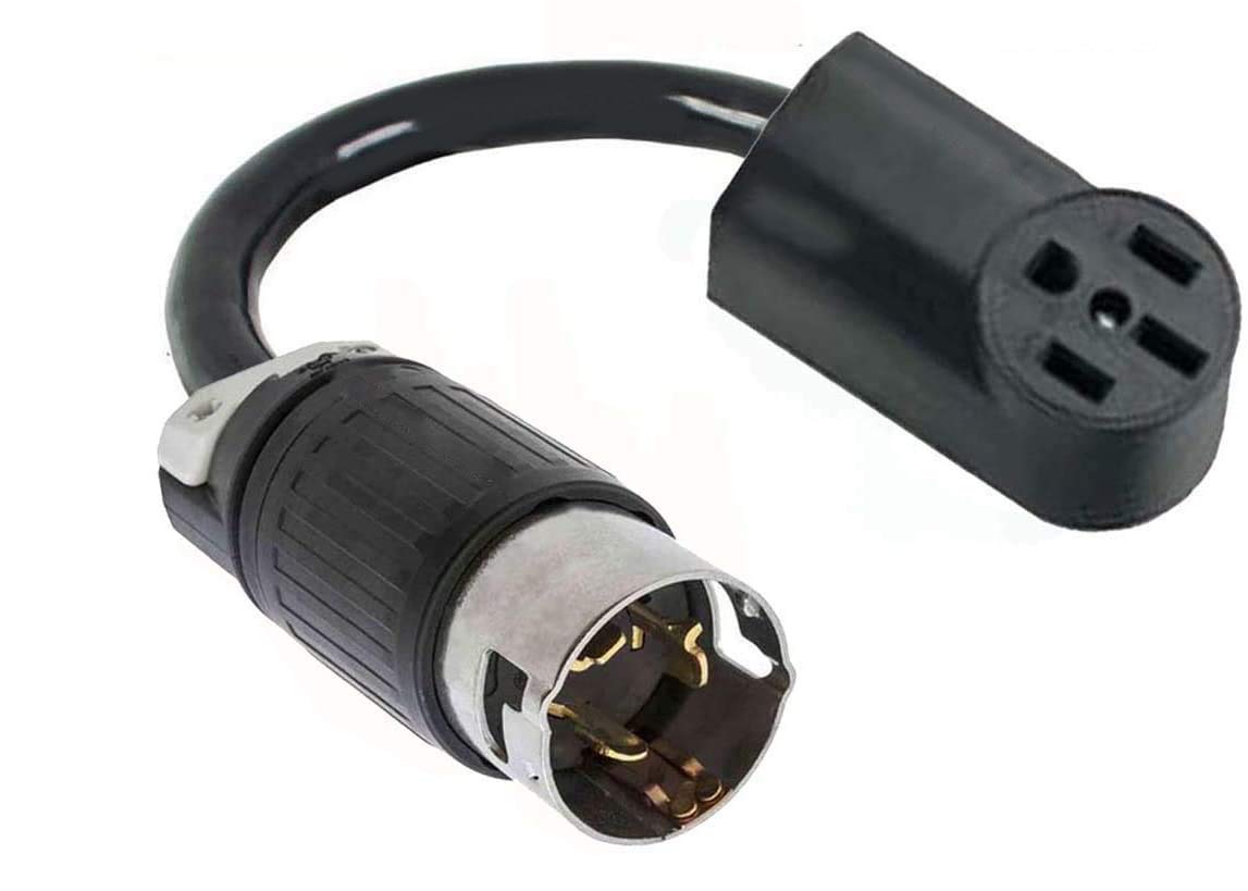 TT-SS2-50P CS6365P 3-Pin Male 110/125V Twist Lock Plug To 14-50R Female 110/125V Receptacle Outlet Adapter, RV Camper Travel Trailer Motor Home Electrical Power Cord Convert FX125V969